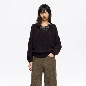 Sweter moher koronka ciemnobordowy BIMBA Y LOLA