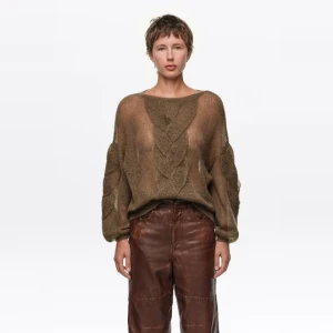 Sweter moherowy splot warkoczowy oliwkowy BIMBA Y LOLA OLIVE