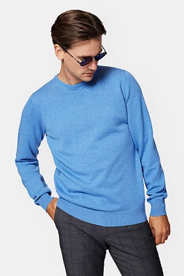 Sweter Niebieski z Bawełną Gładki Morey Lancerto