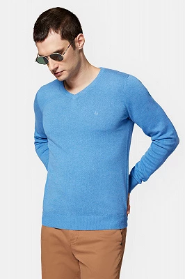 Sweter Niebieski z Bawełną w Serek Anthony Lancerto