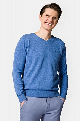 Sweter Niebieski Bawełniany w Serek Harrison Lancerto