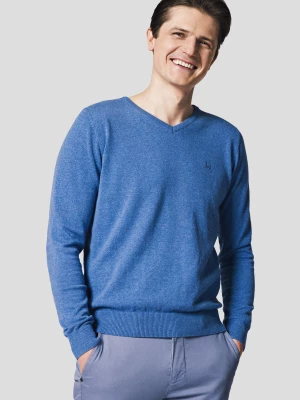 Sweter Niebieski Bawełniany w Serek Harrison Lancerto