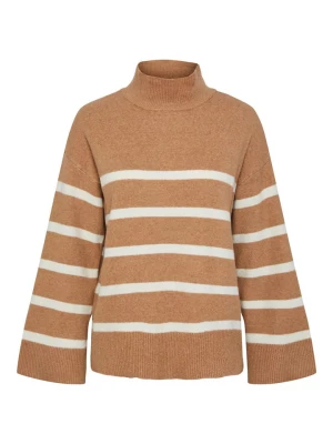 Pieces Sweter "Nuska" w kolorze karmelowo-białym rozmiar: M