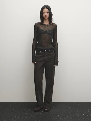Sweter O Ażurowej Fakturze - Zielony - - Massimo Dutti - Kobieta