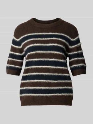 Sweter o kroju loose fit z dodatkiem moheru i wełny model 'Pimota Stripe' Opus Ciemnobrązowy