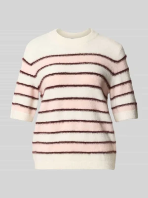 Sweter o kroju loose fit z dodatkiem moheru i wełny model 'Pimota Stripe' Opus Jasnoróżowy