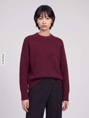 Sweter o kroju oversized z dodatkiem wełny model 'BOOM' Vero Moda Ciemnoczerwony melanż