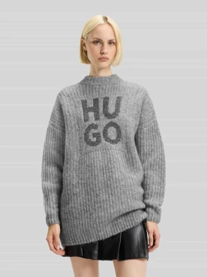 Sweter o kroju oversized z dzianiny z mieszanki wełny model ‘SLOGUIS’ Hugo Średnioszary