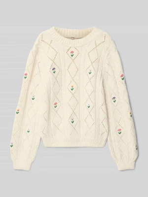 Sweter o kroju regular fit z ażurową dzianiną model ‘FLOWER’ Only