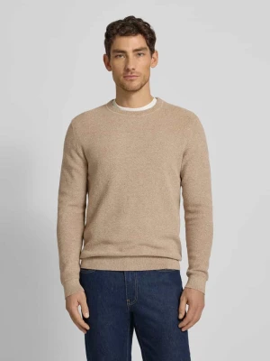 sweter w kroju regular fit z czystej bawełny model 'ROSS' Selected Écru melanż