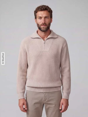 sweter o kroju regular fit z czystej bawełny z kołnierzem zapinanym Selected Złamany biały