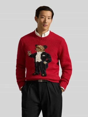 sweter o kroju regular fit z czystej wełny z intarsją z nadrukiem polo bear Polo Ralph Lauren Czerwony