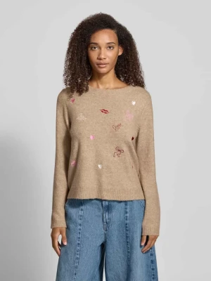 Sweter o kroju regular fit z dodatkiem wełny model 'SHINE' Only Piaskowy melanż