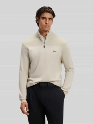 Sweter o kroju regular fit z dodatkiem żywej wełny model 'KN_Momentum-X QZ' Boss Piaskowy