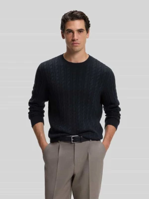 sweter o kroju regular fit z domieszką bawełny model 'Furlan' Boss Granatowy