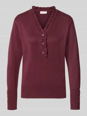 sweter o kroju regular fit z domieszką mieszanki wełny i alpaki model 'Katie' Freequent Bordowy melanż