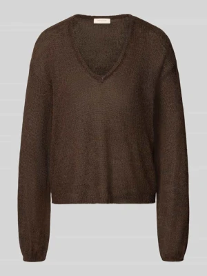 sweter o kroju regular fit z domieszką mieszanki wełny i alpaki model 'Katie' Freequent Ciemnobrązowy melanż