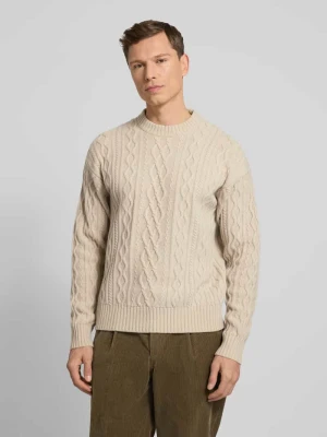 Sweter o kroju regular fit z dzianiny z czystej, żywej wełny model ‘KABLETO’ Boss Piaskowy
