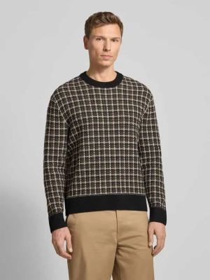 Sweter o kroju regular fit z dzianiny z mieszanki wełny model ‘MIKOLAS’ Selected Ciemnobrązowy