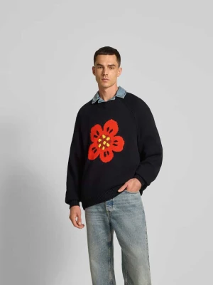 Sweter o kroju regular fit z imitacji dzianiny Kenzo Czarny