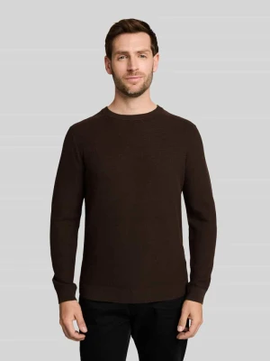 sweter o kroju regular fit z okrągłym dekoltem i kołnierzem crew neck Tom Tailor Ciemnobrązowy