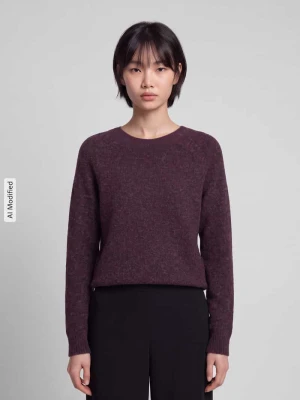 sweter o kroju regular fit z okrągłym dekoltem model 'DOFFY' Vero Moda Ciemnoczerwony