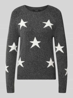 sweter o kroju regular fit z okrągłym dekoltem model 'DOFFY' Vero Moda Ciemnoszary