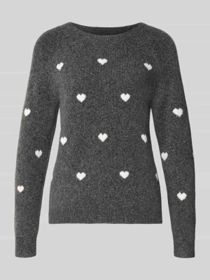 sweter o kroju regular fit z okrągłym dekoltem model 'DOFFY' Vero Moda Ciemnoszary melanż