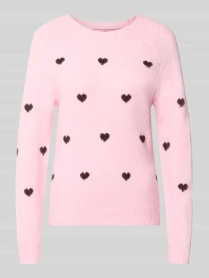 sweter o kroju regular fit z okrągłym dekoltem model 'DOFFY' Vero Moda Mocnoróżowy