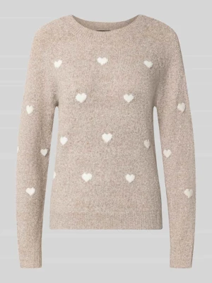 sweter o kroju regular fit z okrągłym dekoltem model 'DOFFY' Vero Moda Piaskowy