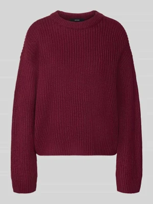 sweter o kroju regular fit z okrągłym dekoltem model 'LEA' Vero Moda Ciemnoczerwony