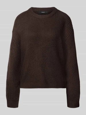 sweter o kroju regular fit z okrągłym dekoltem model 'LEA' Vero Moda Czekoladowy