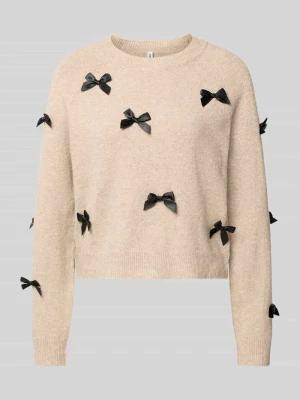 sweter o kroju regular fit z raglanowymi rękawami model 'NOELLE' Only Beżowy melanż