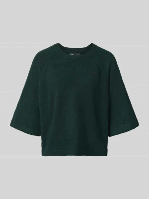 sweter o kroju regular fit z rękawami o dł. 3 / 4 model 'SIMONI' Only Ciemnozielony melanż