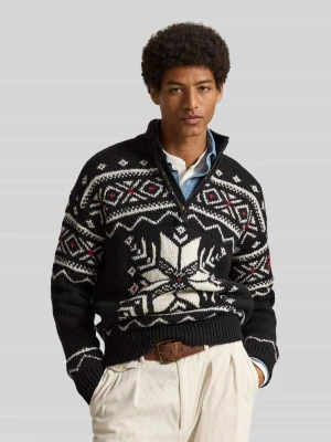Sweter o kroju regular fit z wełny z kołnierzem zapinanym Polo Ralph Lauren Czarny