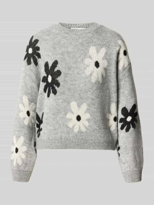 Sweter o kroju regular fit z wzorem na całej powierzchni model 'FREESIA' Only Jasnoszary melanż
