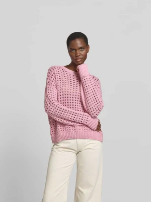 Sweter o kroju relaxed fit z ażurowym wzorem Juvia Mocnoróżowy