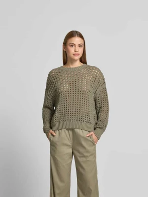 Sweter o kroju relaxed fit z ażurowym wzorem Juvia Oliwkowy