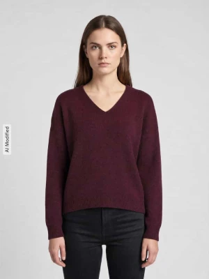 Sweter o kroju relaxed fit z dekoltem w serek Only Bordowy melanż