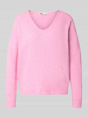 Sweter o kroju relaxed fit z dekoltem w serek Only Różowy melanż