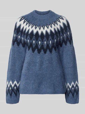Sweter o kroju relaxed fit z dodatkiem wełny model 'Jacquard' Gina Tricot Ciemnoniebieski