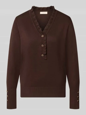 Sweter o kroju relaxed fit z domieszką wełny z alpaki model 'Dido' Freequent Ciemnobrązowy melanż