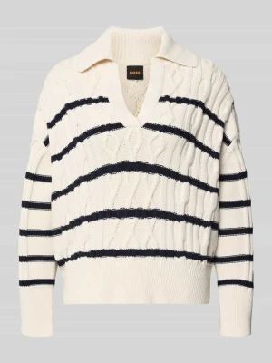 Sweter o kroju relaxed fit z mieszanki bawełny model 'C_Farboria' Boss Złamany biały