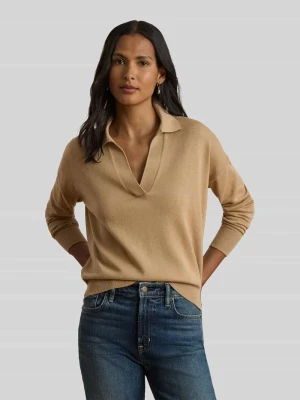 Sweter o kroju relaxed fit z mieszanki bawełny z kołnierzykiem polo Lauren Ralph Lauren Camel