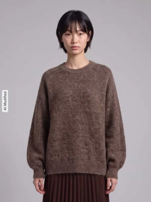 Sweter o kroju relaxed fit z mieszanki wełny model 'LULU' Selected Ciemnobrązowy
