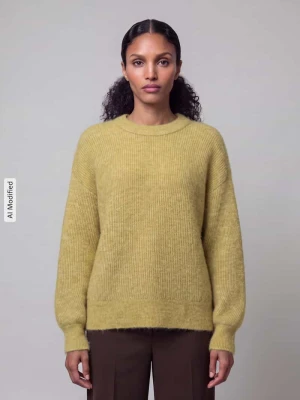 Sweter o kroju relaxed fit z mieszanki wełny model 'LULU' Selected Jasnozielony