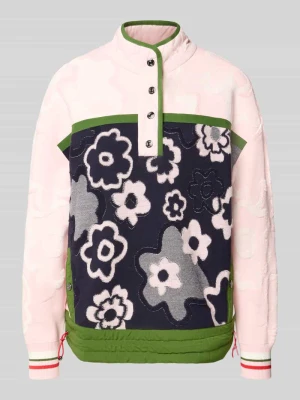 Sweter o kroju relaxed fit z mieszanki wiskozy z kołnierzem zapinanym Marc Cain Różowy