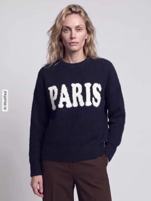 Sweter o kroju relaxed fit z dodatkiem wełny model 'JERICO' Only Granatowy