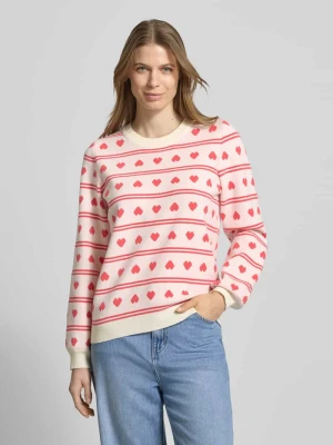 Sweter o kroju relaxed fit z całopowierzchniowym motywem haftu model 'Brielle' Ichi