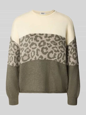 Sweter o kroju relaxed fit ze wzorem w panterkę Only Oliwkowy